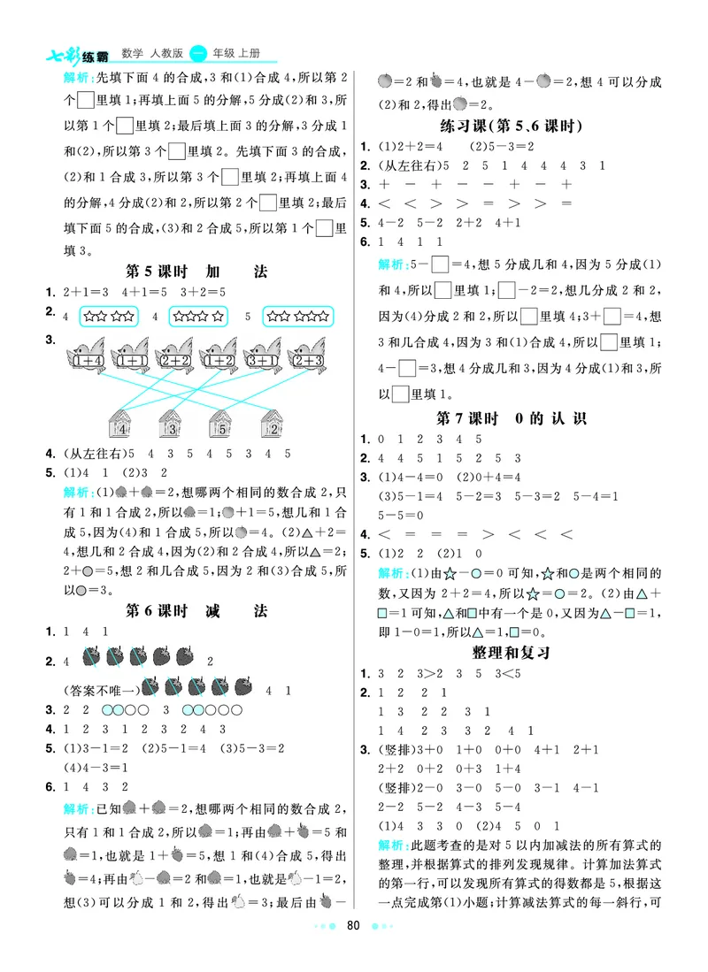 《七彩练霸》数学1年级上册（RJ）答案_一年级上下册资料_小学一年级学习资料-25年更新版_1-03、小学一年级数学上册_人教版_10、电子书籍