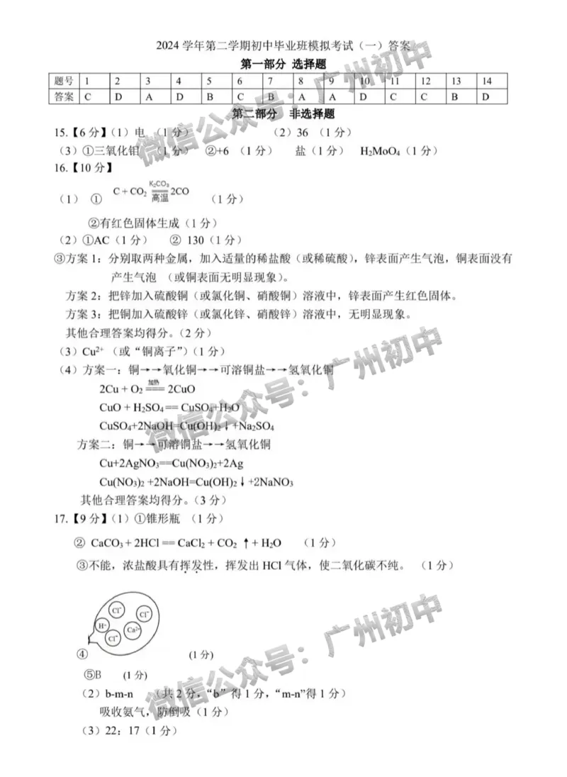 2025南沙区中考一模化学试题（参考答案）_广州九上月考+期中+期末+一模二模+中考真题_广州2025年中考一模_2025年11区中考一模_南沙区