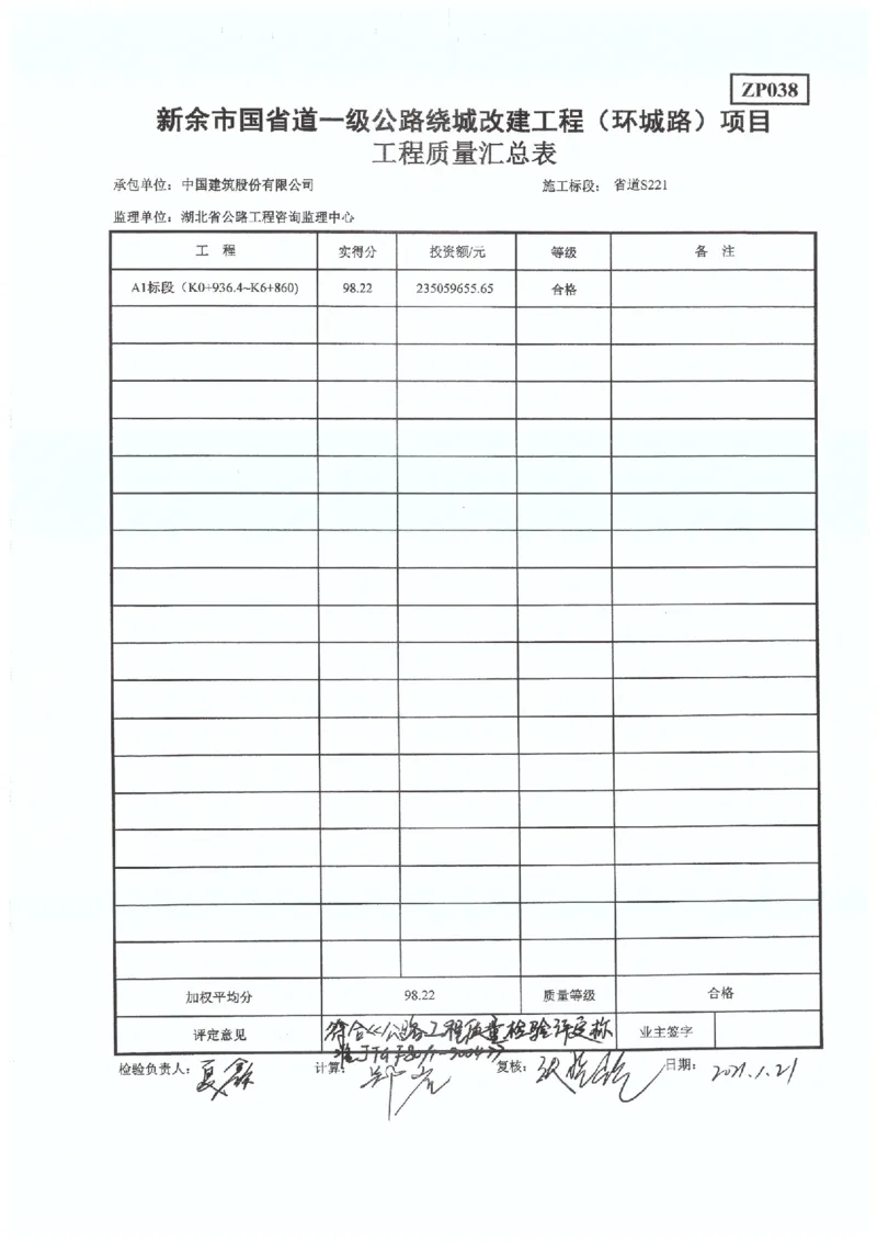 4、省道S221-交工验收工程质量评定表_2021-2023年优秀施组方案_施工组织设计_施组11-新余环城路项目施工组织设计_交工验收记录_S221
