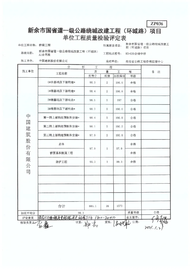 4、省道S221-交工验收工程质量评定表_2021-2023年优秀施组方案_施工组织设计_施组11-新余环城路项目施工组织设计_交工验收记录_S221