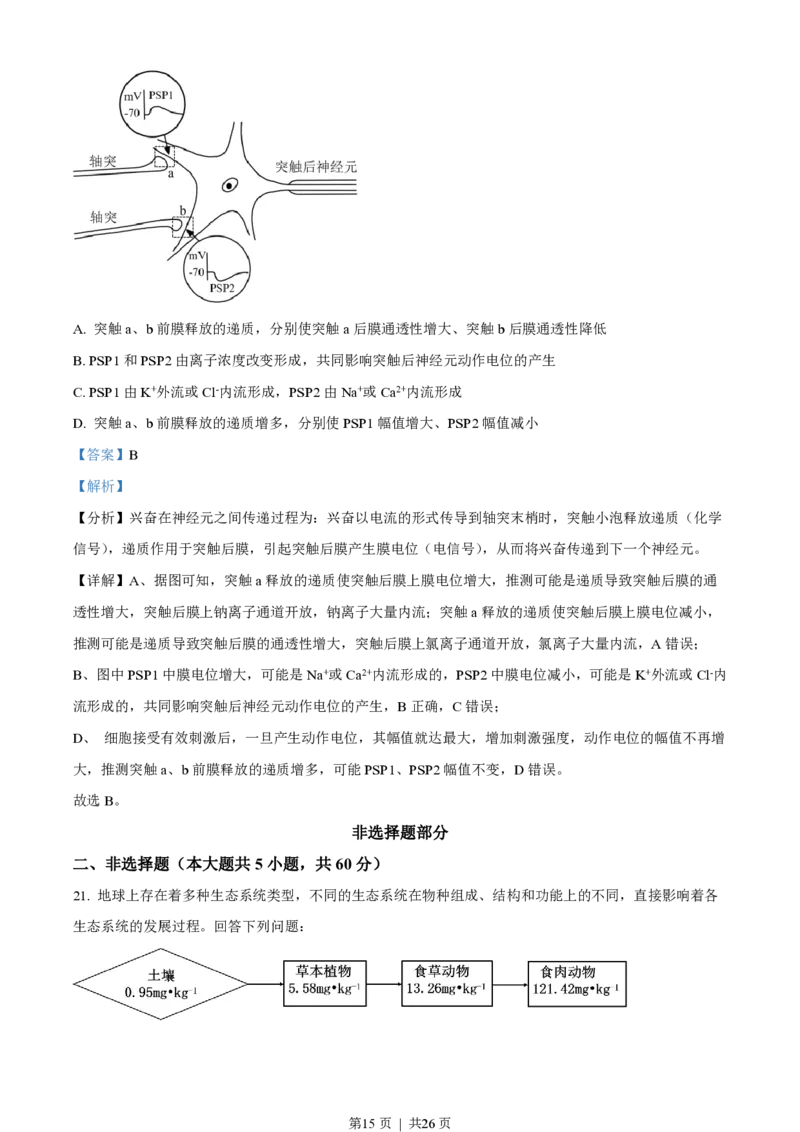 2023年高考生物试卷（浙江）6月（解析卷）_生物历年高考真题_新&middot;PDF版2008-2025&middot;高考生物真题_生物（按年份分类）2008-2025_2023&middot;高考生物真题