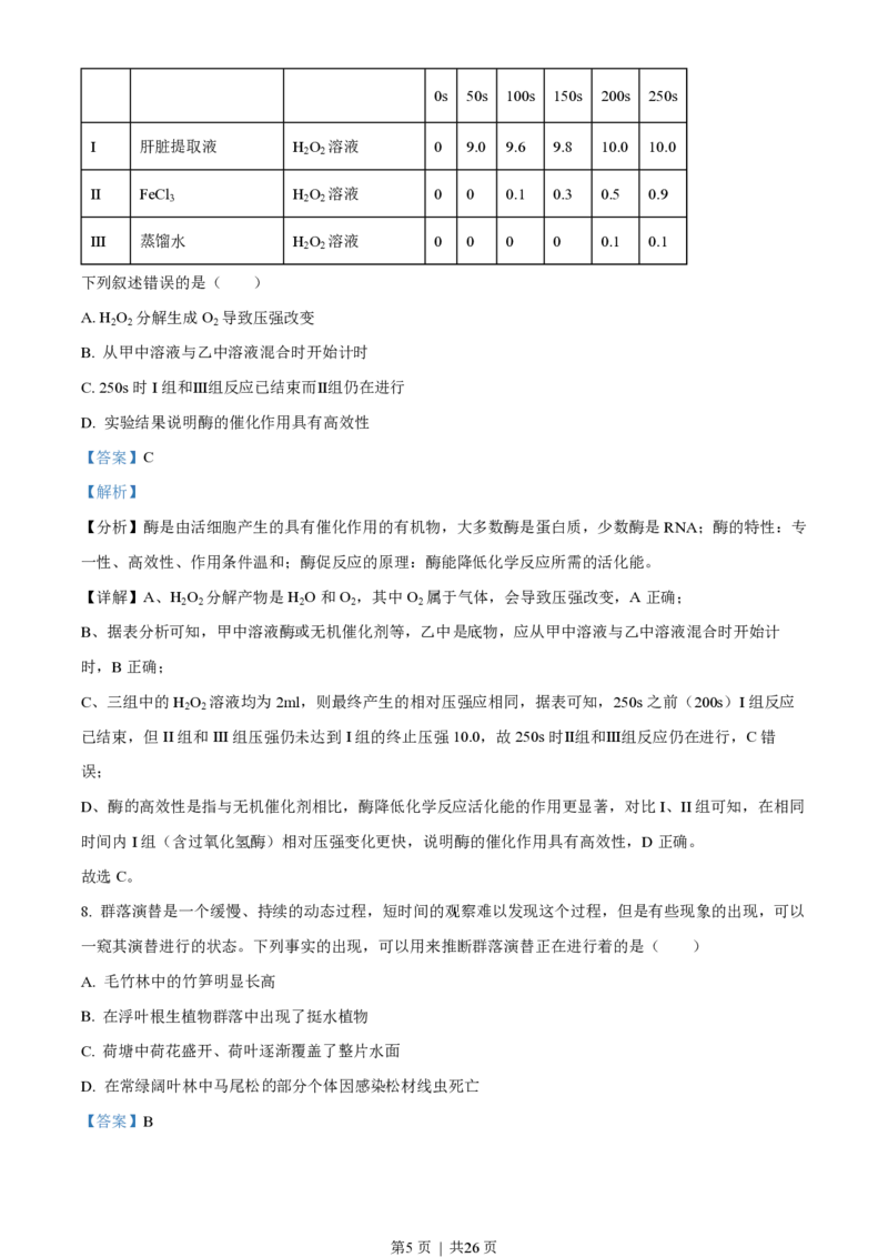 2023年高考生物试卷（浙江）6月（解析卷）_生物历年高考真题_新&middot;PDF版2008-2025&middot;高考生物真题_生物（按年份分类）2008-2025_2023&middot;高考生物真题