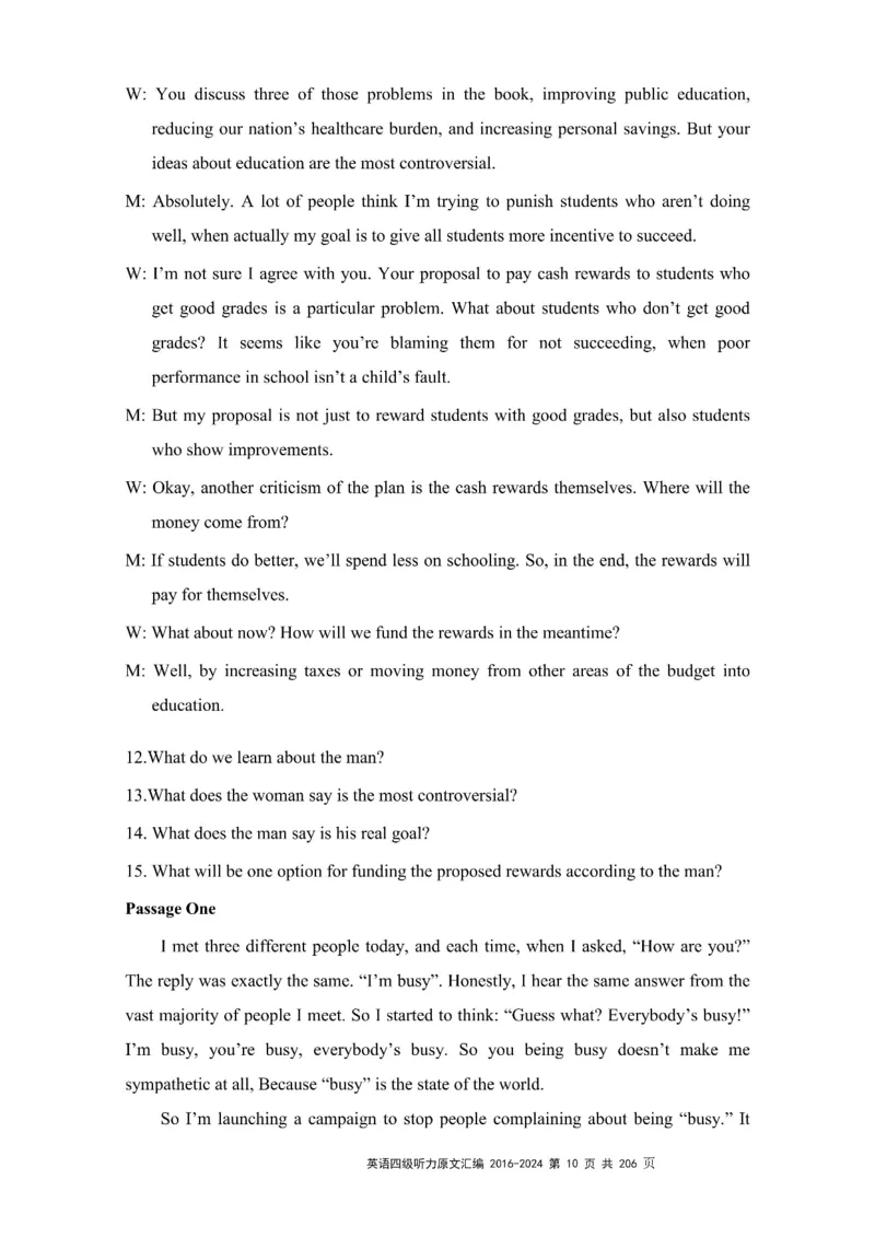 四级听力原文2016-2024_大学英语四级+六级_四级真题_专项_四级听力专项