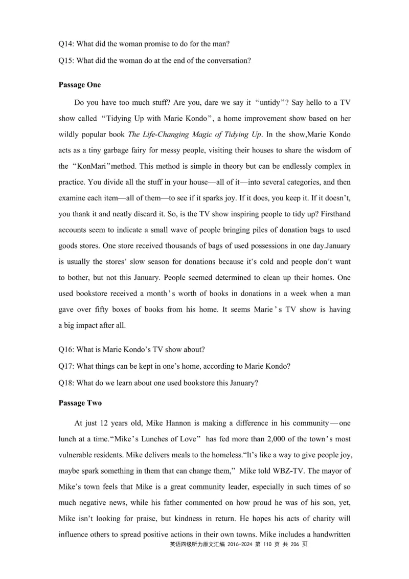 四级听力原文2016-2024_大学英语四级+六级_四级真题_专项_四级听力专项