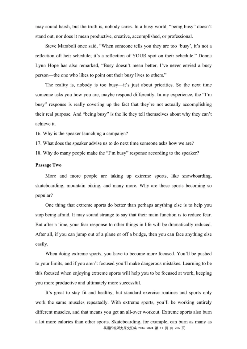 四级听力原文2016-2024_大学英语四级+六级_四级真题_专项_四级听力专项