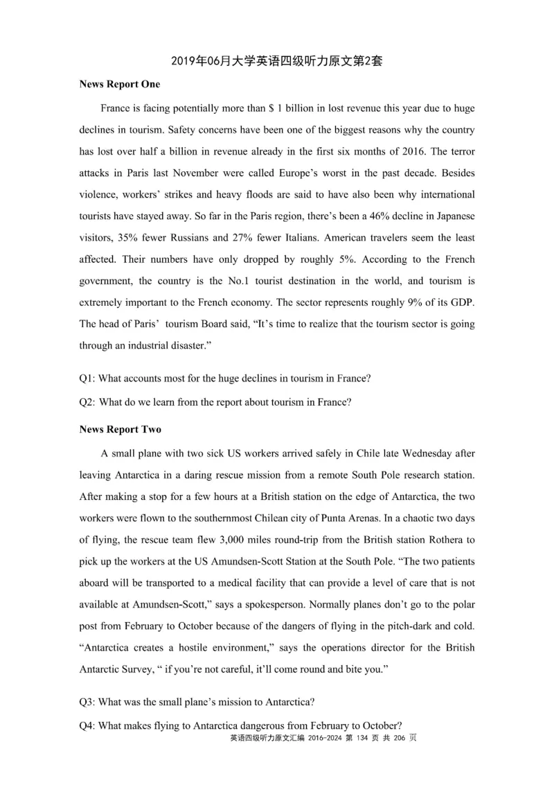 四级听力原文2016-2024_大学英语四级+六级_四级真题_专项_四级听力专项