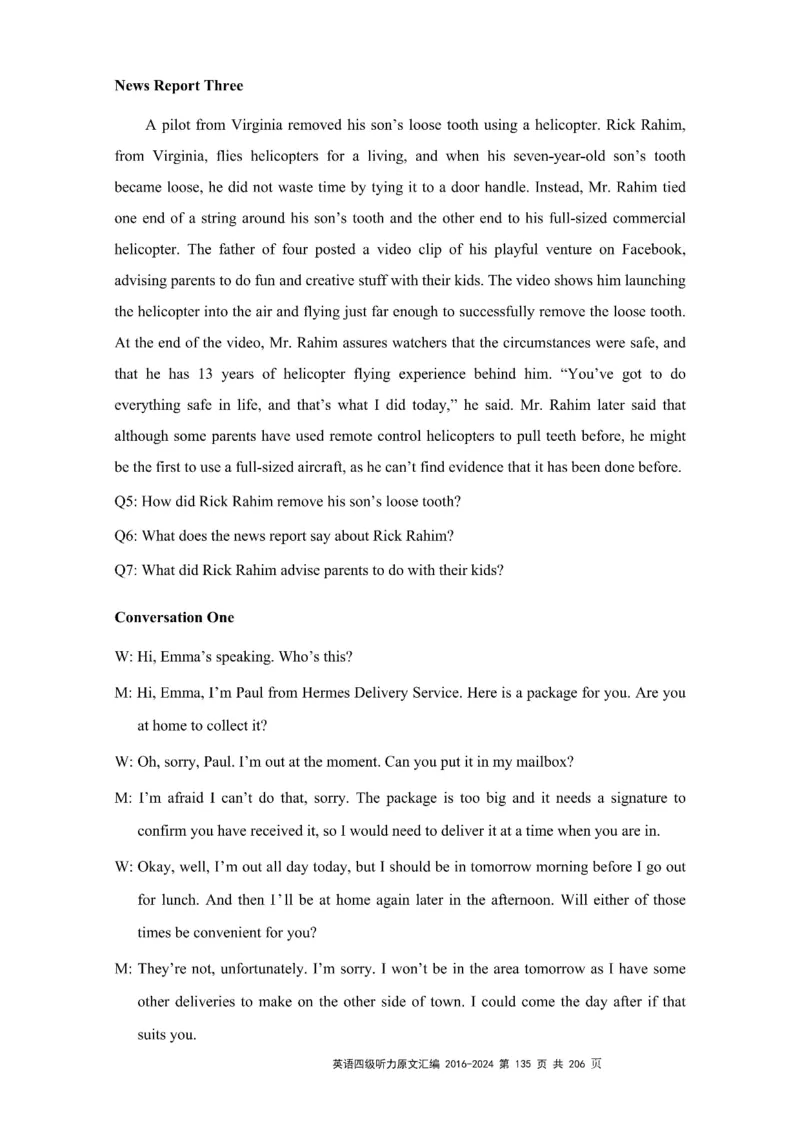 四级听力原文2016-2024_大学英语四级+六级_四级真题_专项_四级听力专项