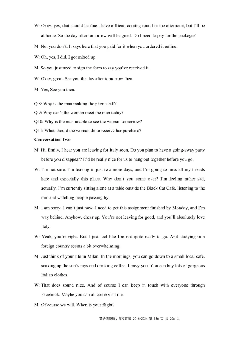 四级听力原文2016-2024_大学英语四级+六级_四级真题_专项_四级听力专项