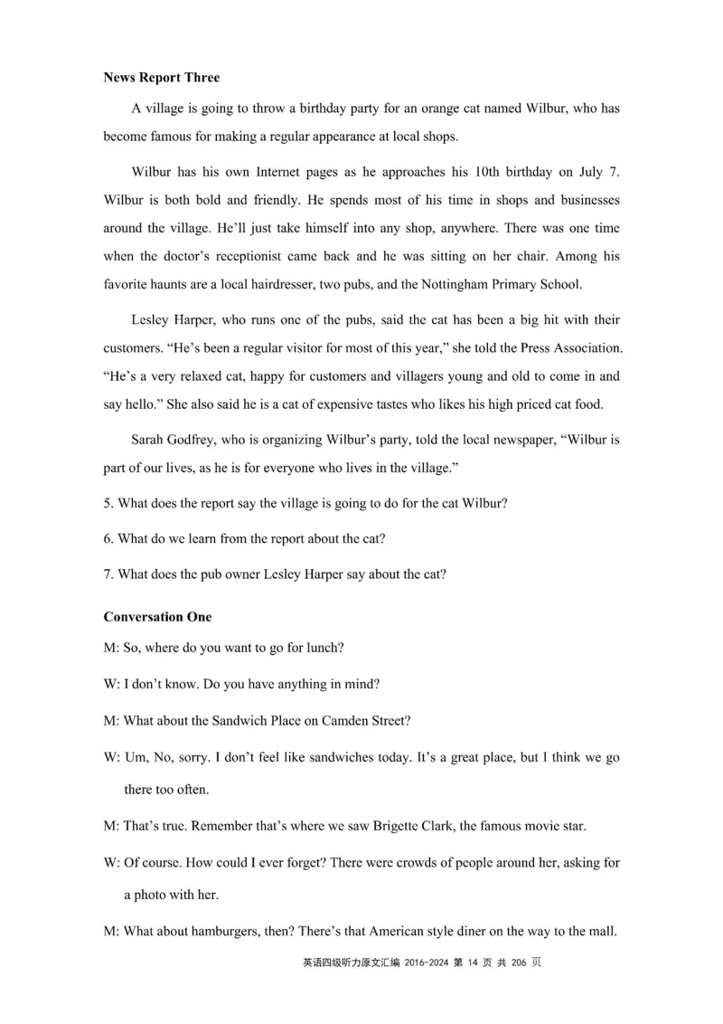 四级听力原文2016-2024_大学英语四级+六级_四级真题_专项_四级听力专项