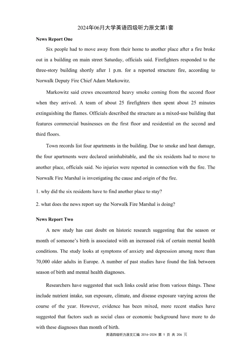 四级听力原文2016-2024_大学英语四级+六级_四级真题_专项_四级听力专项