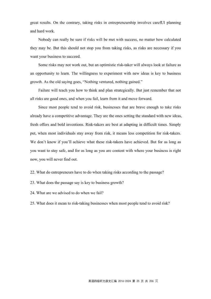 四级听力原文2016-2024_大学英语四级+六级_四级真题_专项_四级听力专项