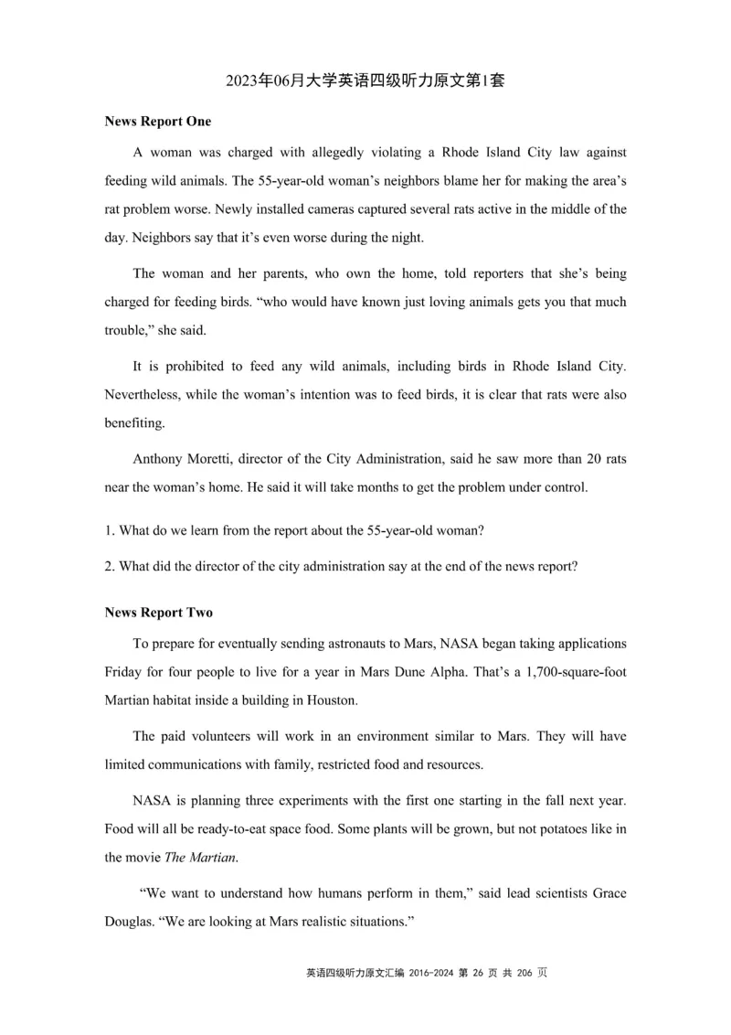 四级听力原文2016-2024_大学英语四级+六级_四级真题_专项_四级听力专项