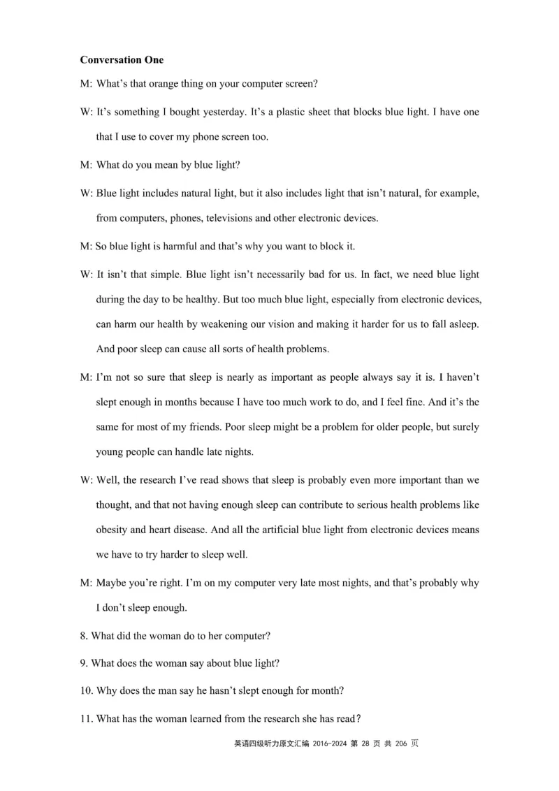 四级听力原文2016-2024_大学英语四级+六级_四级真题_专项_四级听力专项