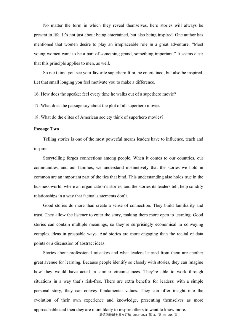 四级听力原文2016-2024_大学英语四级+六级_四级真题_专项_四级听力专项