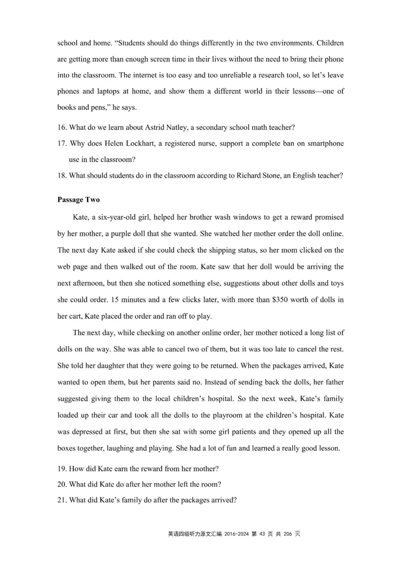 四级听力原文2016-2024_大学英语四级+六级_四级真题_专项_四级听力专项