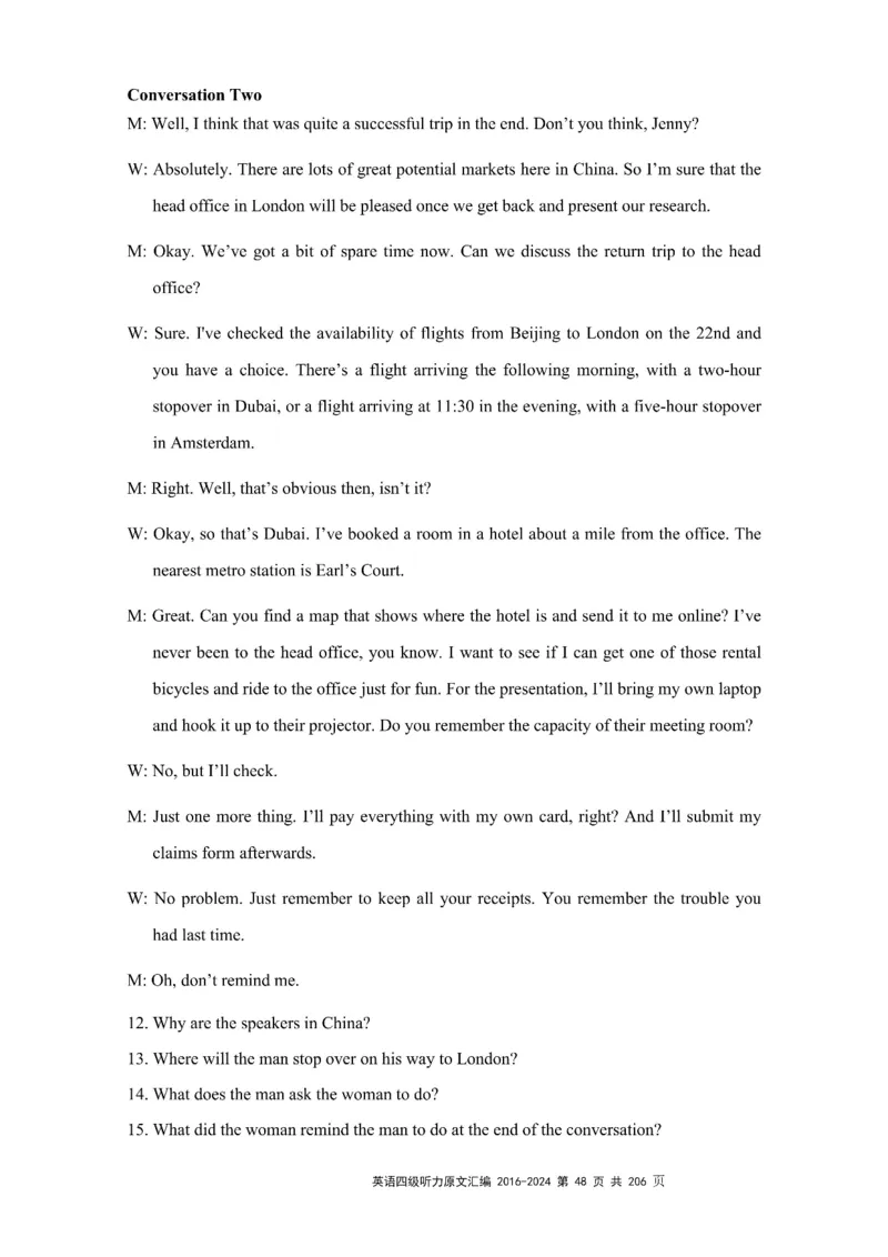 四级听力原文2016-2024_大学英语四级+六级_四级真题_专项_四级听力专项