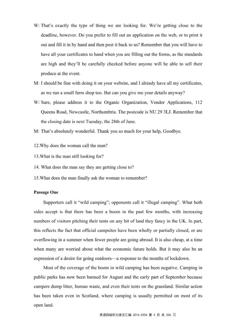 四级听力原文2016-2024_大学英语四级+六级_四级真题_专项_四级听力专项
