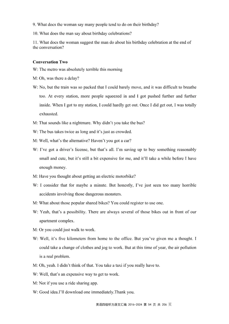 四级听力原文2016-2024_大学英语四级+六级_四级真题_专项_四级听力专项