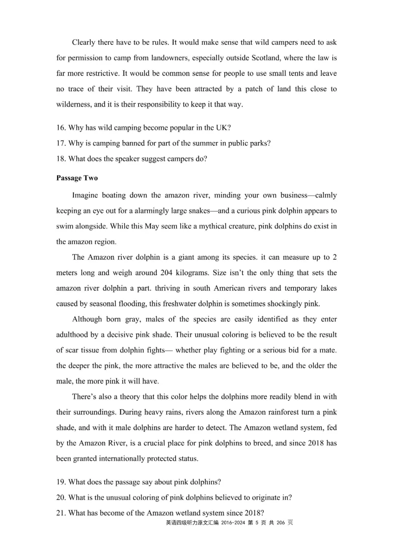 四级听力原文2016-2024_大学英语四级+六级_四级真题_专项_四级听力专项