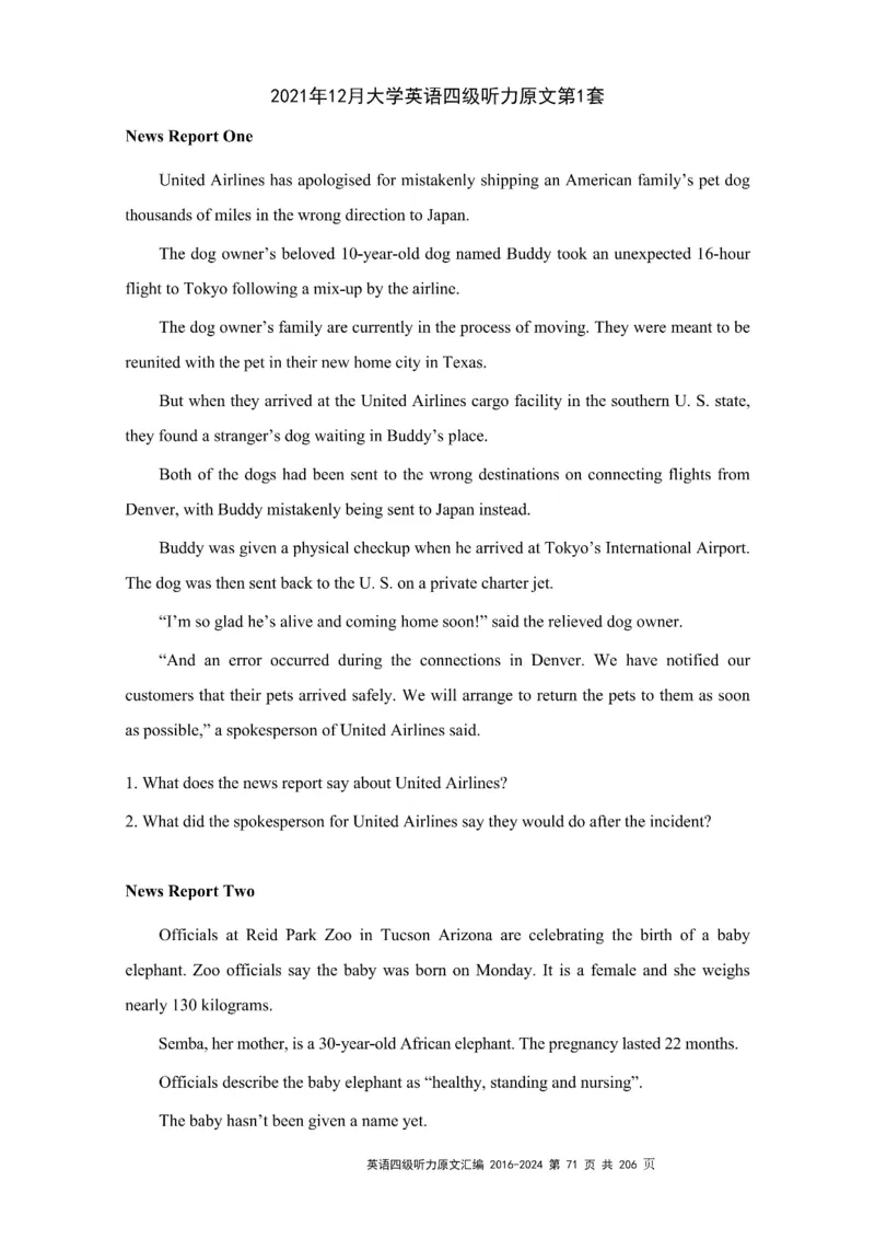 四级听力原文2016-2024_大学英语四级+六级_四级真题_专项_四级听力专项