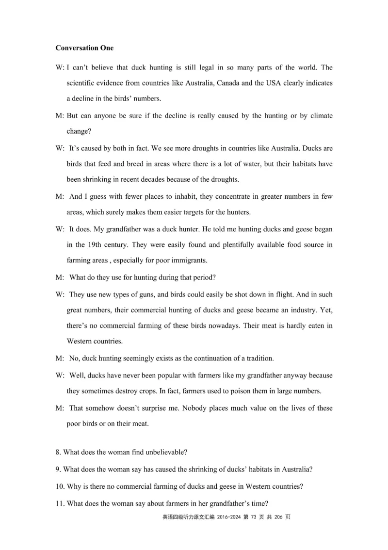 四级听力原文2016-2024_大学英语四级+六级_四级真题_专项_四级听力专项