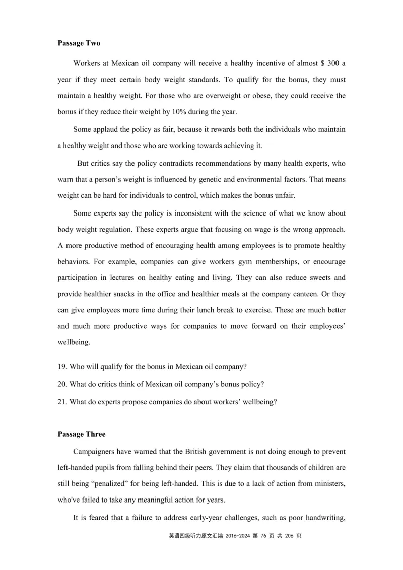 四级听力原文2016-2024_大学英语四级+六级_四级真题_专项_四级听力专项