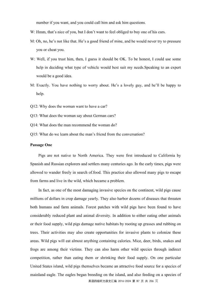 四级听力原文2016-2024_大学英语四级+六级_四级真题_专项_四级听力专项