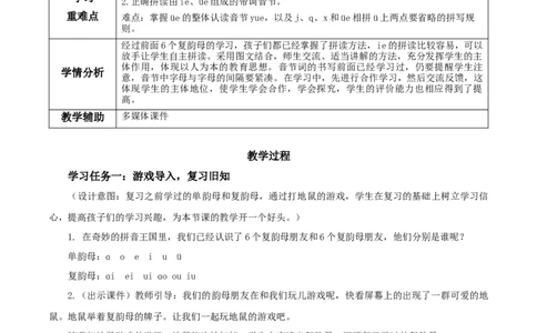 汉语拼音12《ie&uuml;eer》（教学设计）-（统编版&middot;2024秋）_一年级语文上册（统编版）_教学设计