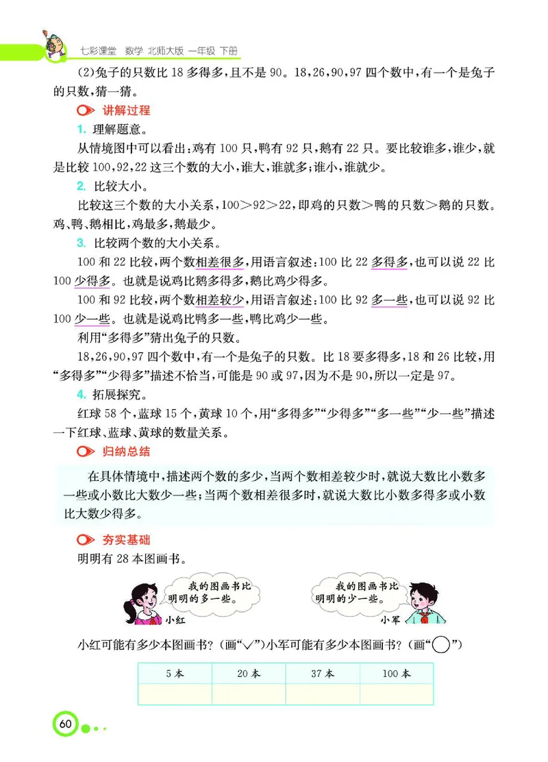 《七彩课堂》数学1年级下册（BS）_一年级上下册资料_小学一年级学习资料-25年更新版_1-04、小学一年级数学下册_1-4-2、练习题、作业、试题、试卷_北师大版_电子册类