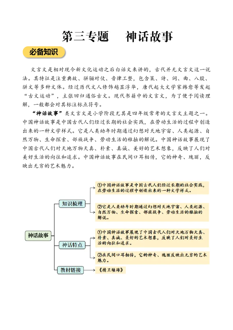 专题3神话故事小学语文小古文专项训练（教师版）-25页_一年级语文下册（统编版）_小古文_2024年秋季念念不忘版