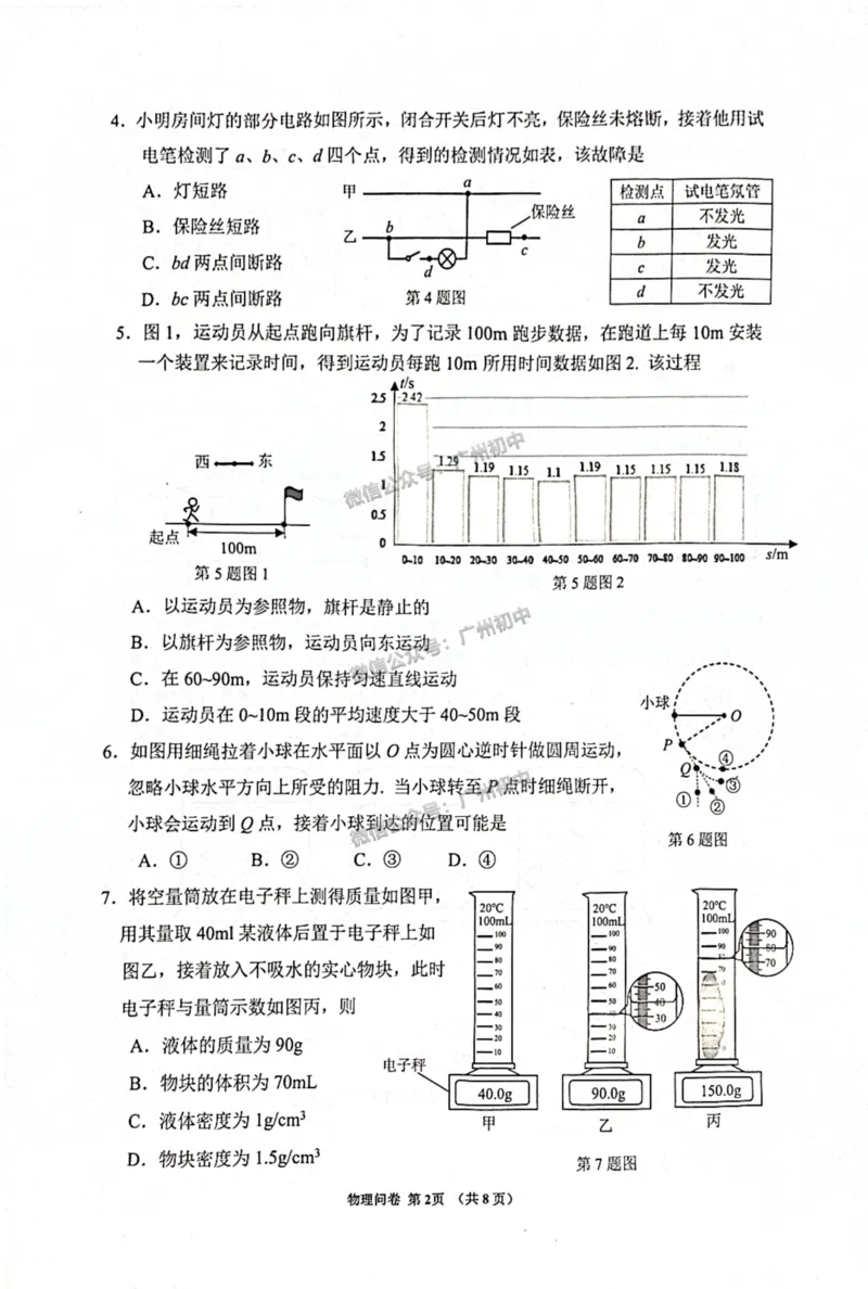 2025增城区中考一模物理试题_广州九上月考+期中+期末+一模二模+中考真题_广州2025年中考一模_2025年11区中考一模_增城区