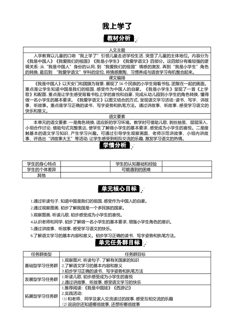 我上学了单元分析_一年级语文上册（统编版）_全套教学资源_课件+教案_0.我上学了_单元导引