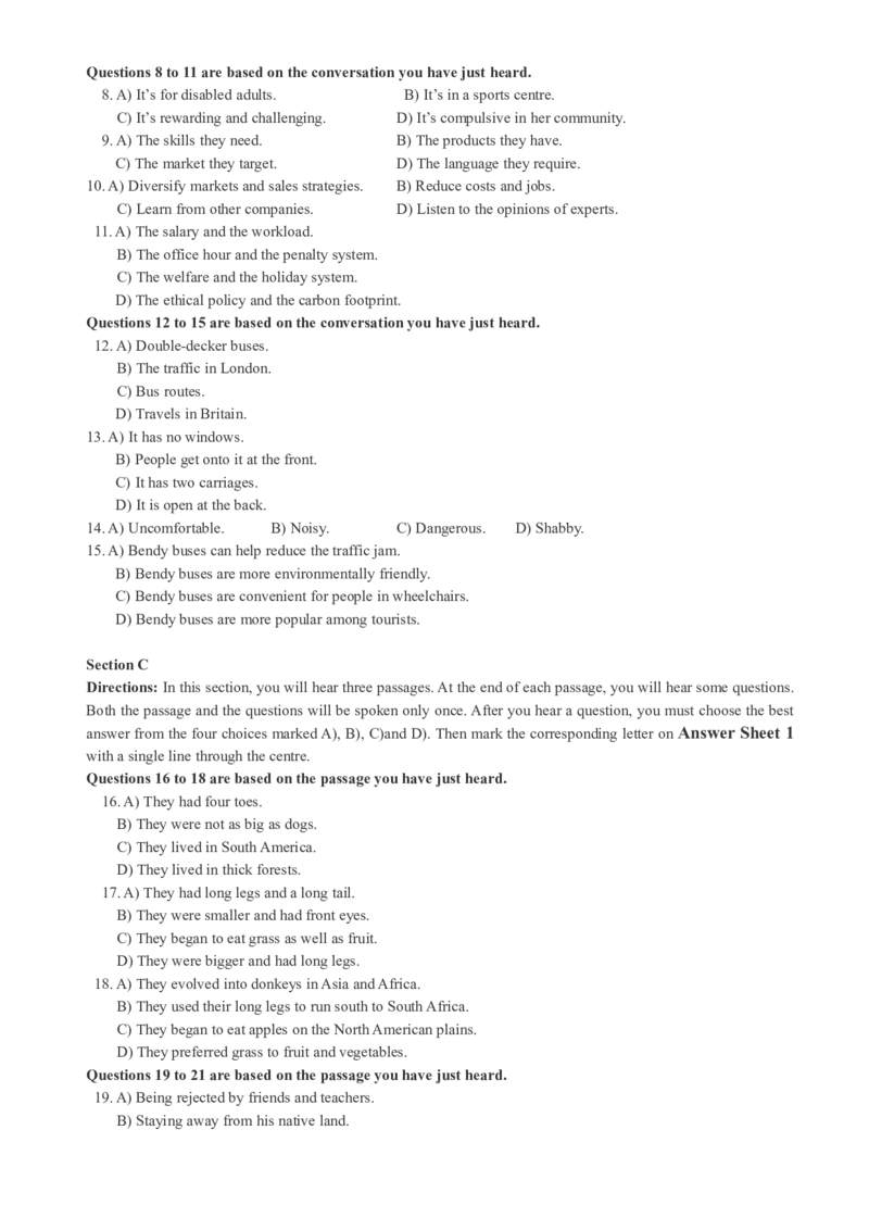 版本一四级模拟1试题_大学英语四级+六级_四级真题_四级密押试卷_新四级模拟卷全10套_版本一四级模拟卷_版本一四级模拟1