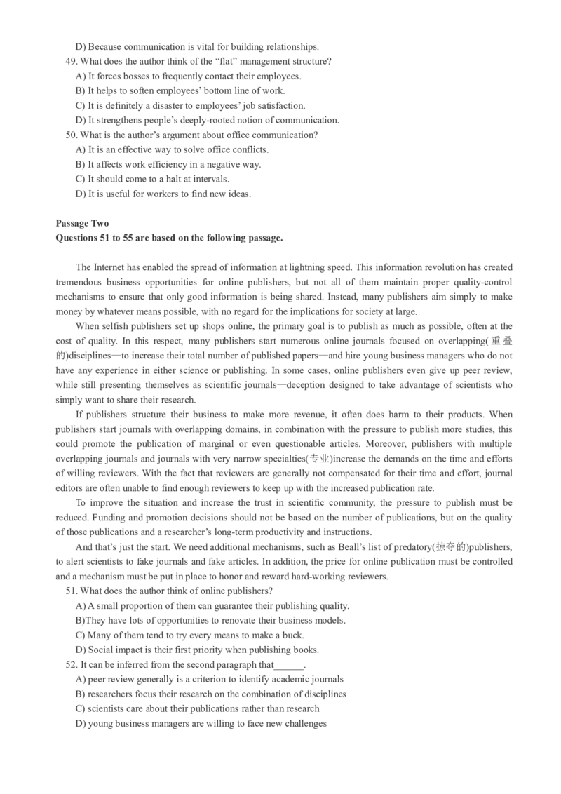 版本一四级模拟1试题_大学英语四级+六级_四级真题_四级密押试卷_新四级模拟卷全10套_版本一四级模拟卷_版本一四级模拟1