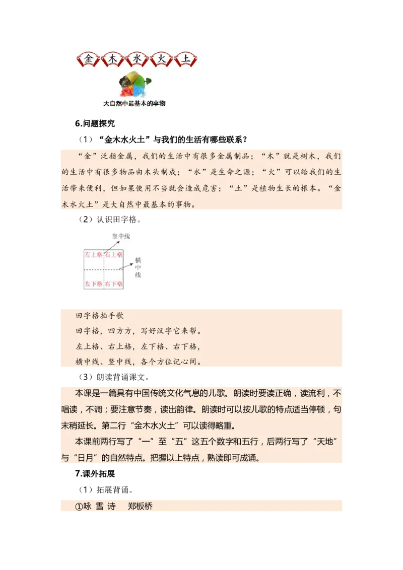 第一单元（知识清单）（统编版）_一年级语文上册（统编版）_单元知识复习专项_2024版