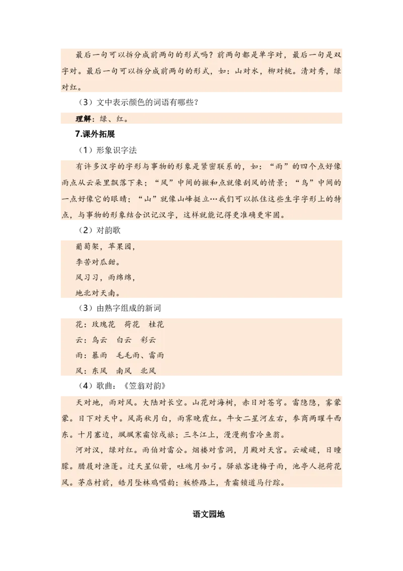 第一单元（知识清单）（统编版）_一年级语文上册（统编版）_单元知识复习专项_2024版