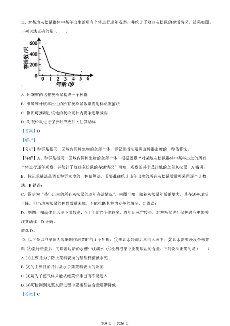 2023年高考生物试卷（山东）（解析卷）_生物历年高考真题_新&middot;PDF版2008-2025&middot;高考生物真题_生物（按试卷类型分类）2008-2025_自主命题卷&middot;生物（2008-2025）