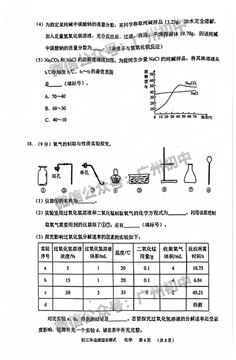2024天河区中考一模化学试题_广州九上月考+期中+期末+一模二模+中考真题_广州2024年中考一模_天河区