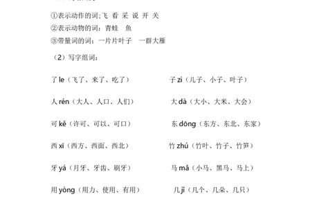 第五单元（知识清单）-（统编版）_一年级语文上册（统编版）_单元知识复习专项_2025版