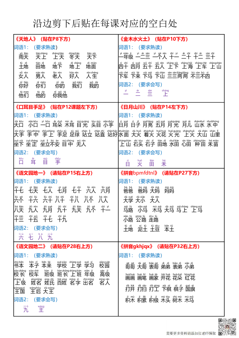 8.27课课贴-24秋版一年级上册每课重点书贴贴在空白处_一年级上下册资料_一年级上册小红书同款资料_一年级(1)