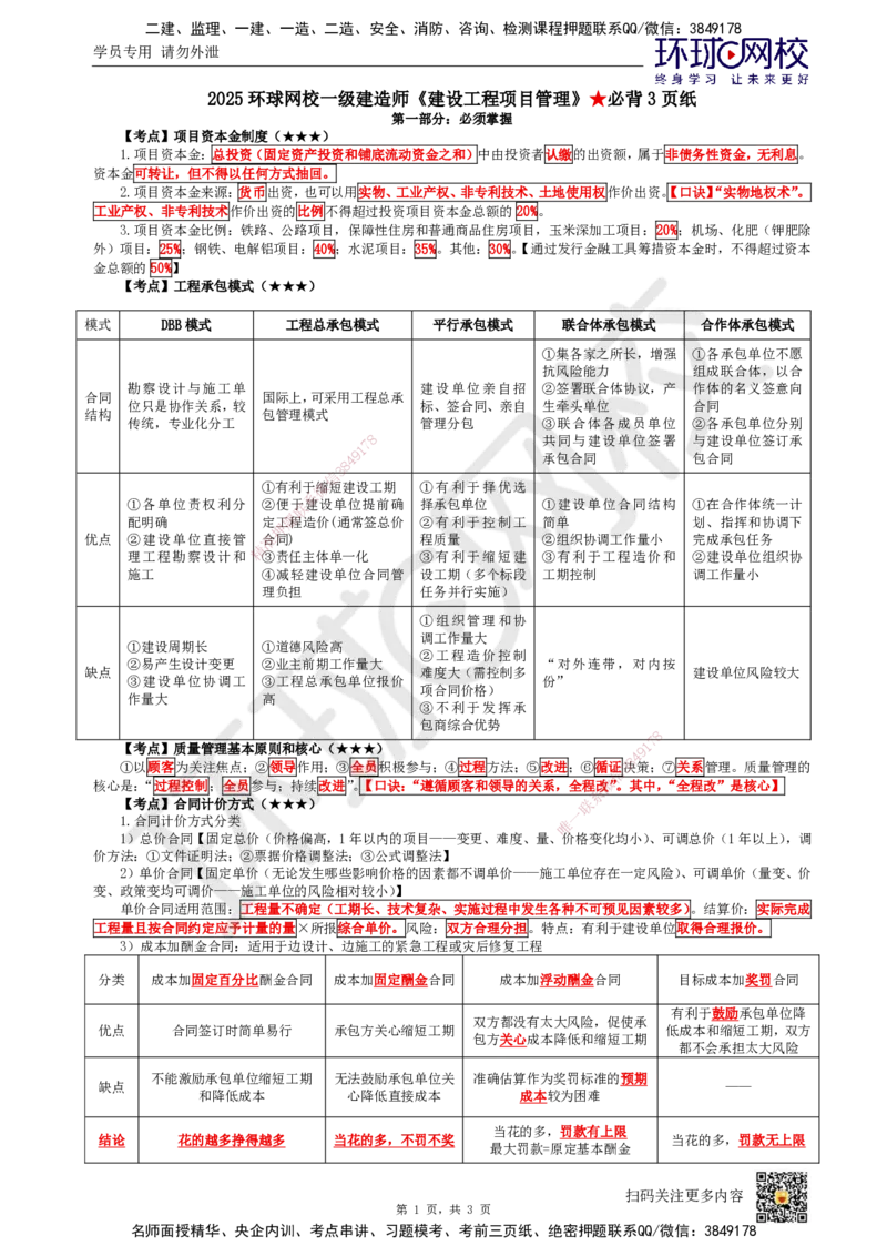 HQ-管理-必背3页纸_2026年一级建造师_2026年一建管理_2025年一建管理SVIP_05-考前密训✿央企特训✿机构普押_45-管理《必背三页纸》HQ