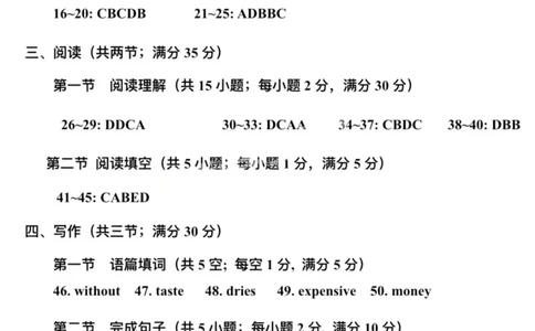 2024荔湾区中考一模英语试题参考答案_广州九上月考+期中+期末+一模二模+中考真题_广州2024年中考一模_荔湾区