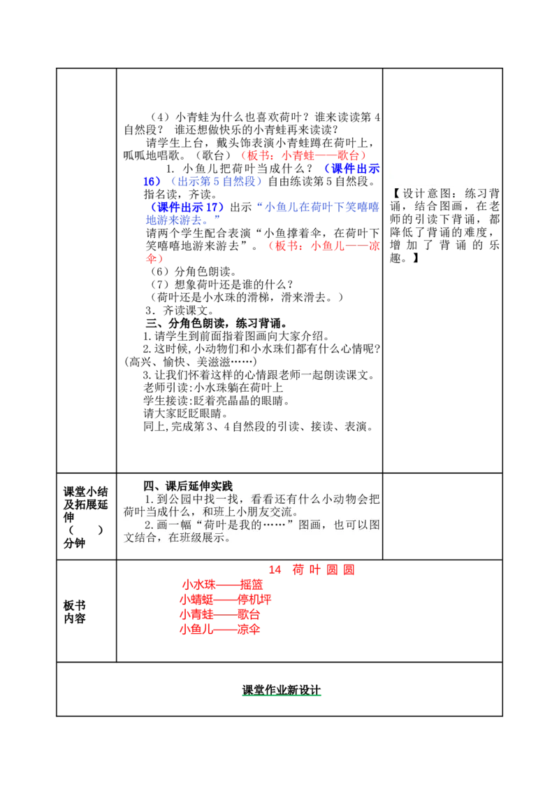 13荷叶圆圆-教案_一年级语文下册（统编版）_老课标资料_教案反思+导学案_表格式_5版表格式教案