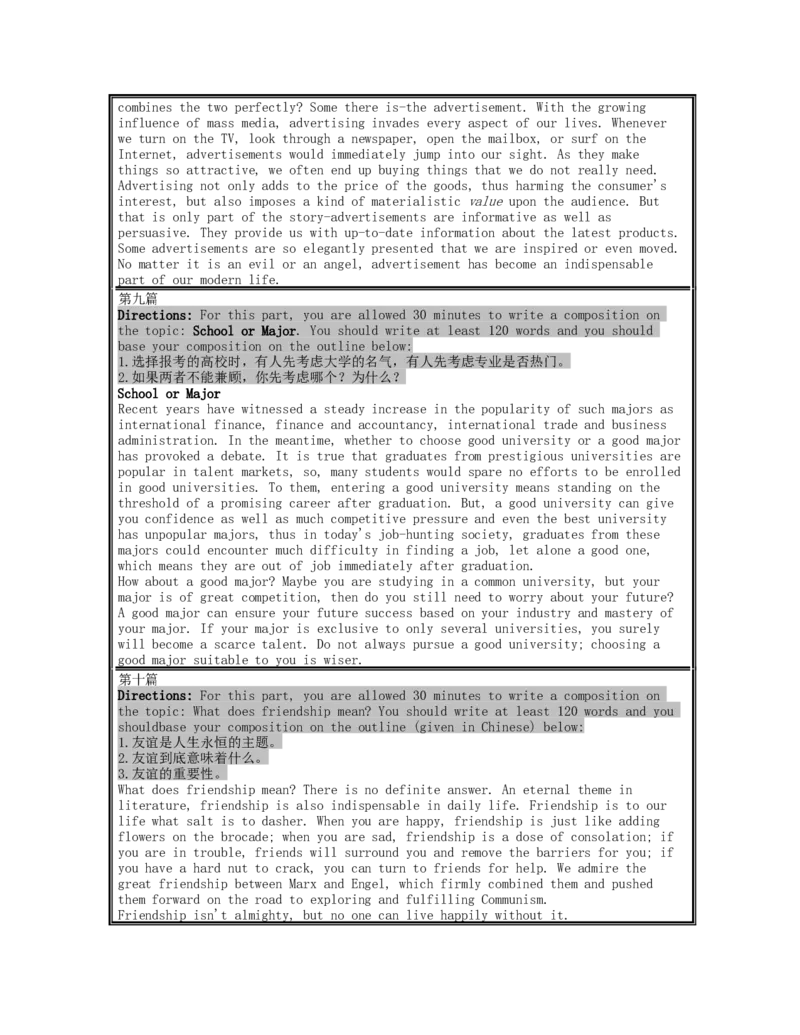 CET四六级考试作文锦囊16篇8页_大学英语四级+六级_四级真题_专项_四级写作专项_全新英语四六级作文_四六级
