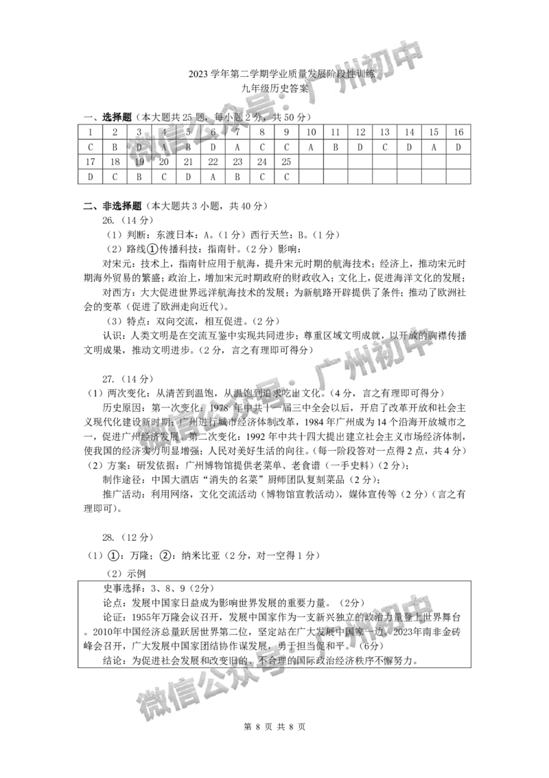 2024越秀区中考一模历史试题答案解析_广州九上月考+期中+期末+一模二模+中考真题_广州2024年中考一模_越秀区