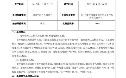 4申报表_2021-2023年优秀施组方案_施工组织设计_施组09-南平市闽江大桥北桥头至316国道连接线及杨真隧道工程施工组织设计