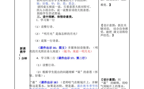 8静夜思-教案_一年级语文下册（统编版）_老课标资料_教案反思+导学案_表格式_5版表格式教案