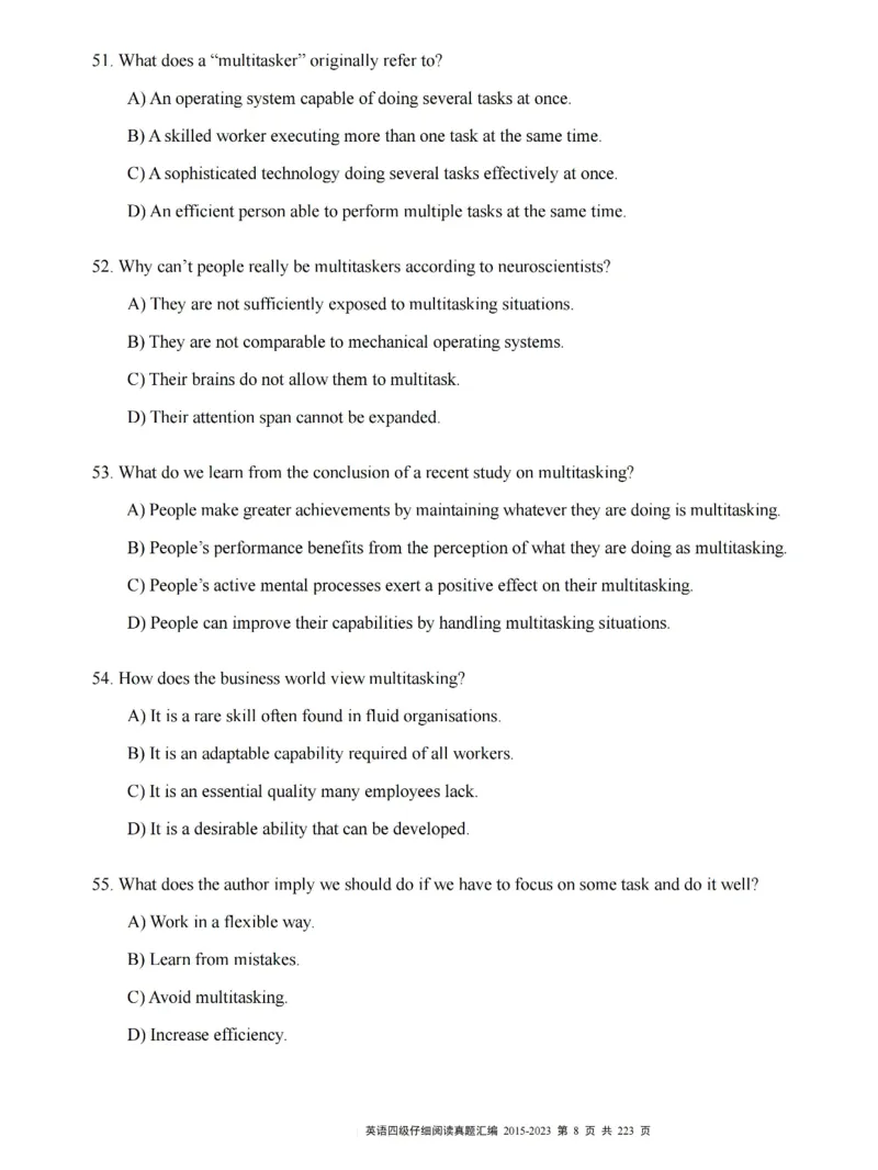 四级仔细阅读真题2015-2023.12_大学英语四级+六级_四级真题_专项_四级仔细阅读