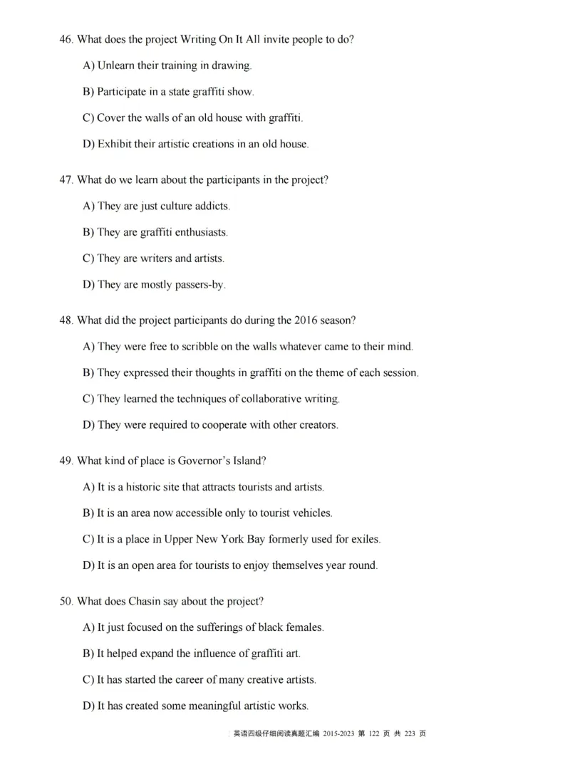 四级仔细阅读真题2015-2023.12_大学英语四级+六级_四级真题_专项_四级仔细阅读