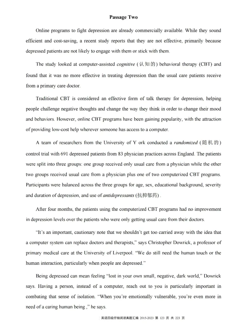 四级仔细阅读真题2015-2023.12_大学英语四级+六级_四级真题_专项_四级仔细阅读